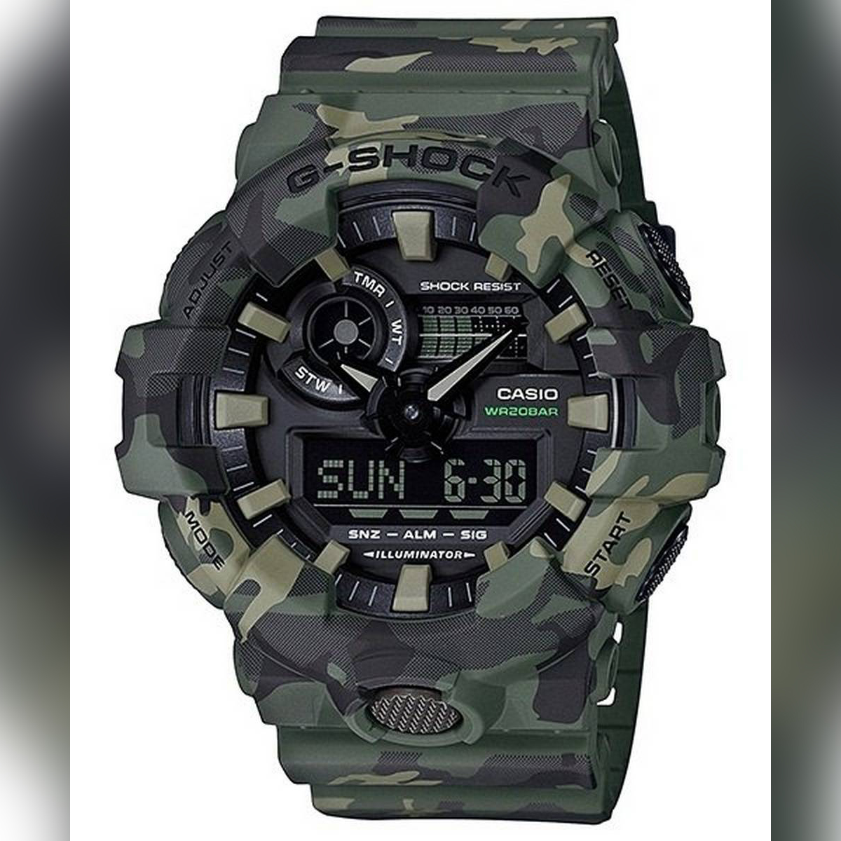 Casio G Shock Mens Round Camouflage Analog-digital Resin Band Watch-ga-700cm-3adr