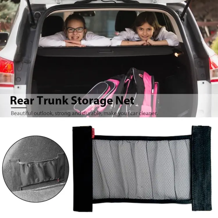 Universal Car Back Rear Trunk Organizer Net Mesh Seat Elastic String Magic  Sticker Storage Bag Sundries Fixing Pocket Auto Accessories