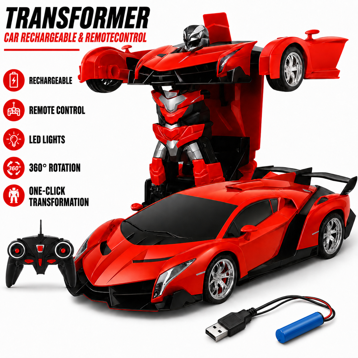 Transformers Robot Dancing Car with LED Lights & Music for Kids