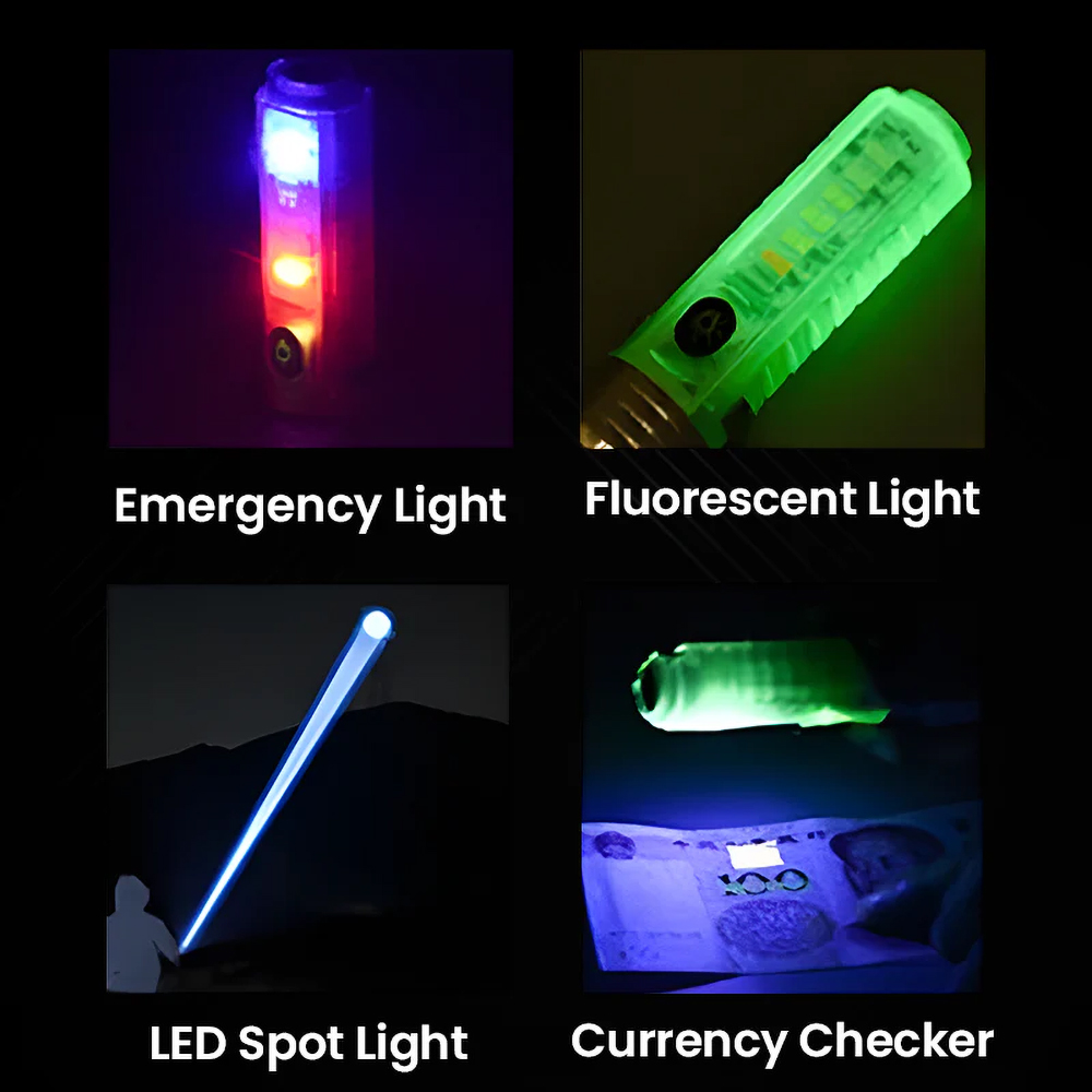 Premium Multifunctional Zoomable Flashlight Torch 520A LED Super Bright Rechargeable Long Range White Laser Light 8 Modes Flash light with Fluorescent Shell, Portable Hand Torch for Kite Flying  & Emergencies, Camping, Hiking, UV Light for Currency check