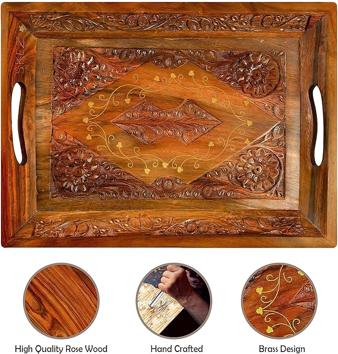 Handcrafted Pakistani Wooden Serving Tray with Carving | Pakistani ...