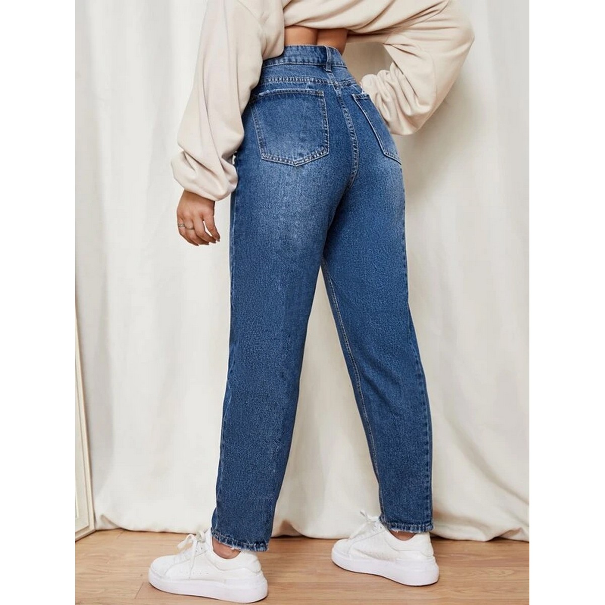 Women Blue High Waist Mom Fit Denim Jeans | Export Quality | ZRANZIE