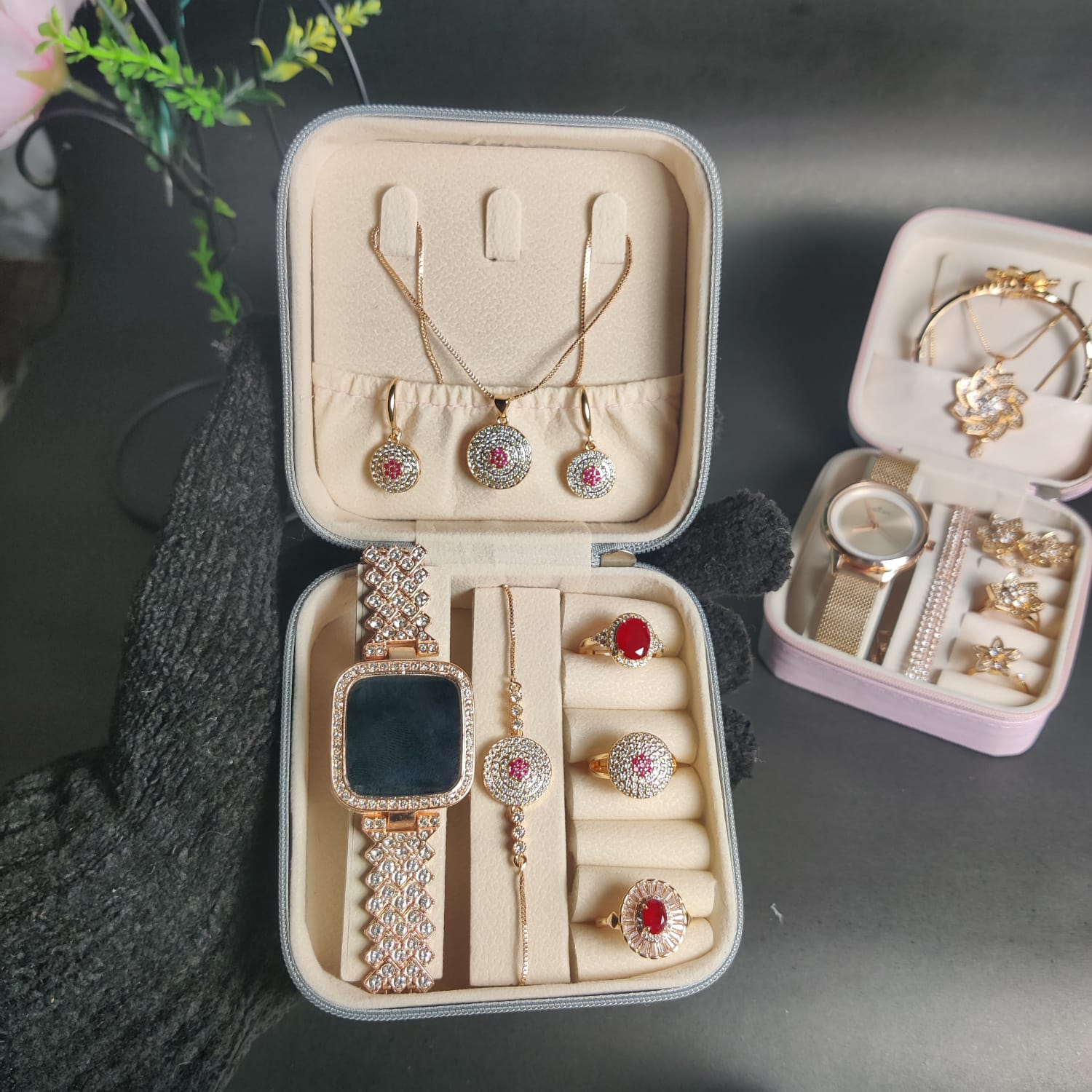 Jewelry Set Gift Box for Females, Girls & Women with  Tops  ,Rings ,Elegant Necklace and Female Watch