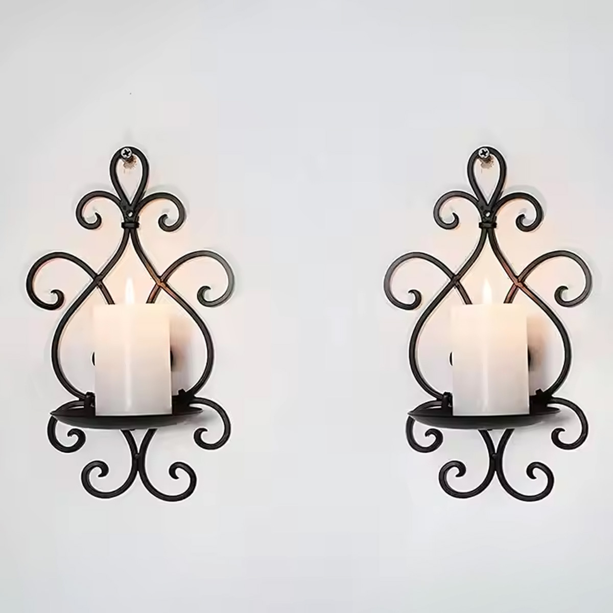 Wooden Wall Candle Sconce Holder Set of 2, Black, 8x6 Inches, Wall Mounted Home Decor for Bedroom and Dining Room (Light Not Included)