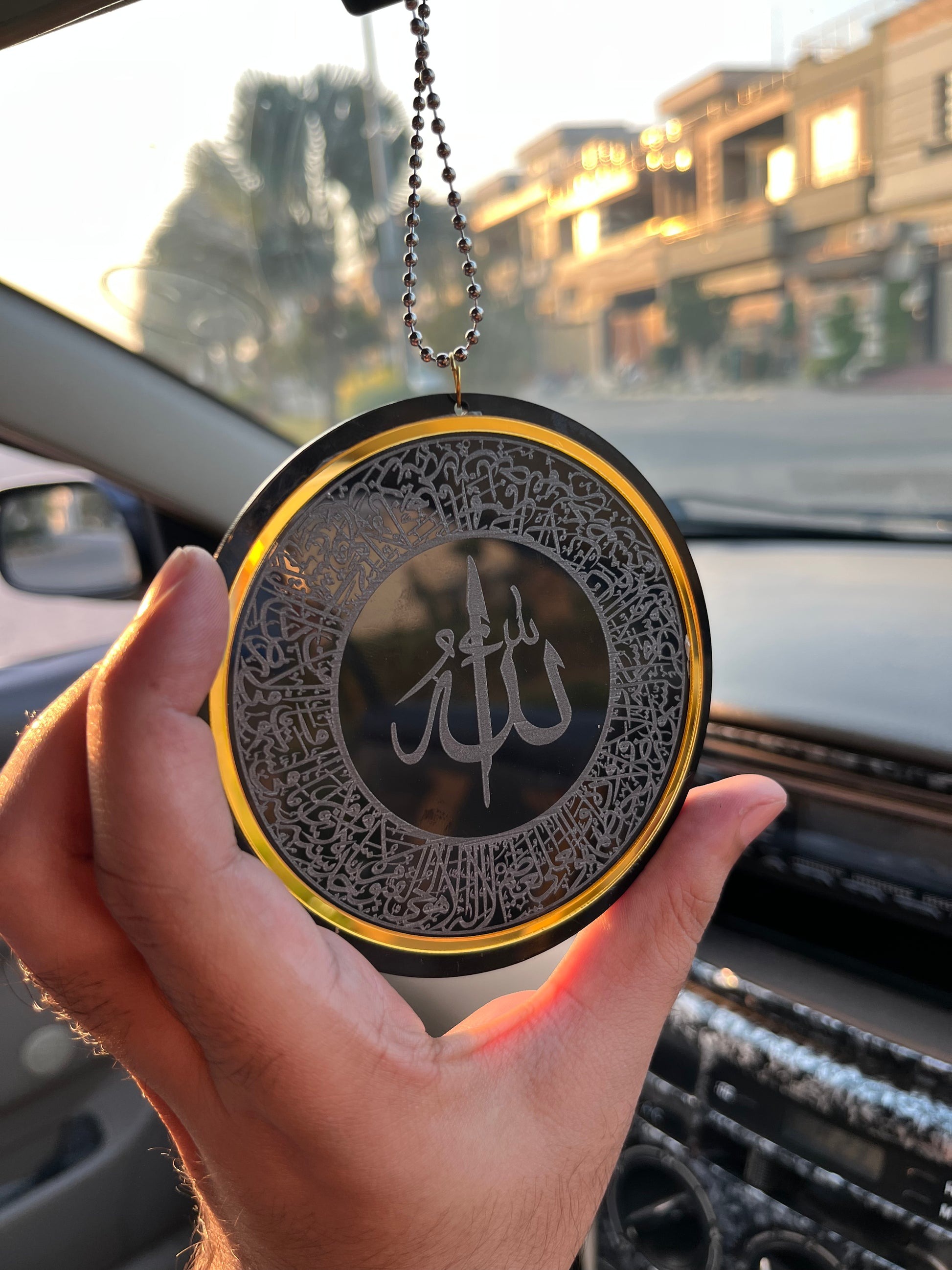 Circle border shape ayatal kursi and safar ki dua Car Hanging