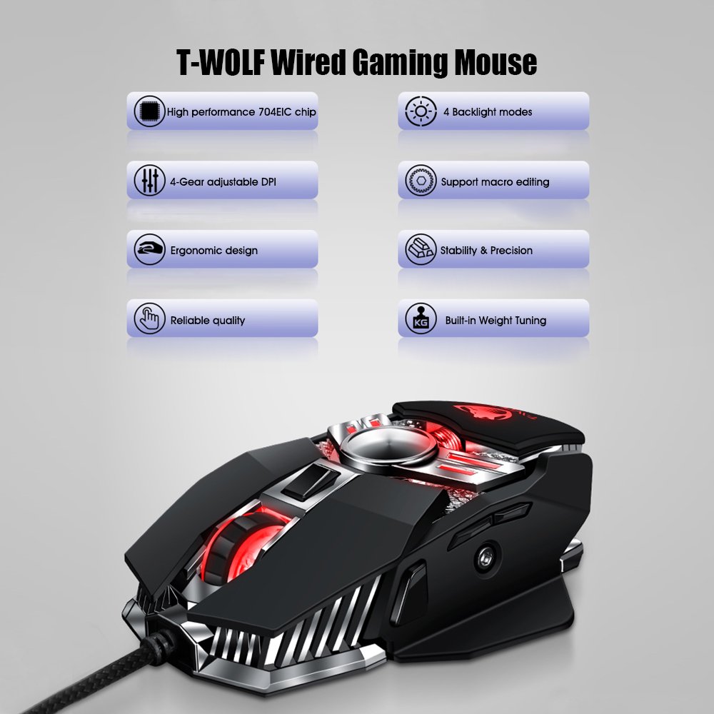 T wolf 7 COLOURS GAMING MOUSE 6 BUTTONS ((SAME AS SHOWN)) SALE PRICE