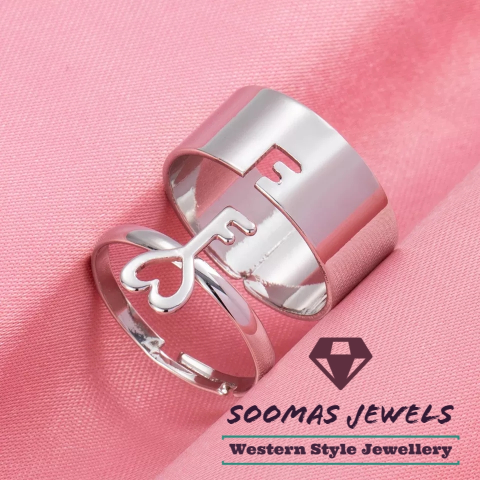 Lock and Key Couple Rings Size Adjustable