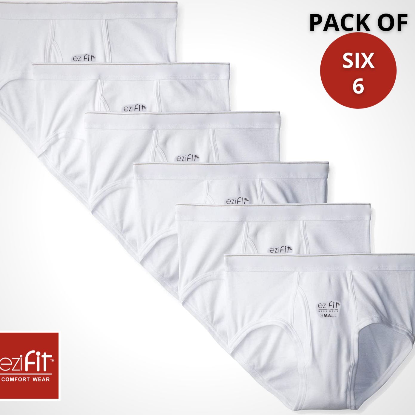 EziFit Pure Combed Cotton Fabric Underwear Briefs  For Men (Pack of SIX 6)