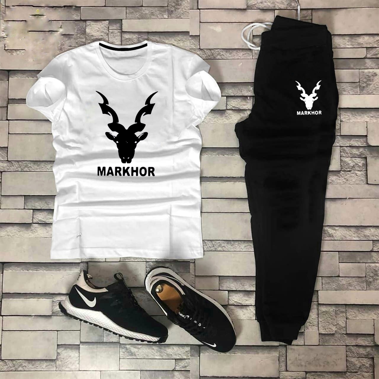 White & Black markhor printed summer tracksuit soft & comfortable fabric premium quality printed tracksuit for men & boys