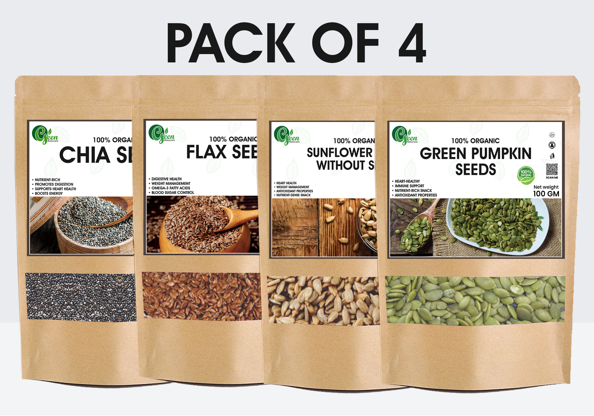 Seed Without Shell Bundle Of 4 Green Pumpkin Seeds Without Shell | Sunflower Seeds Without ...