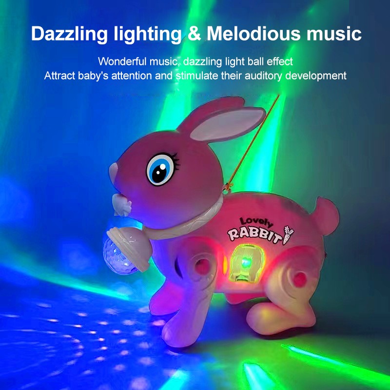 Electric Bunny Rabbit Plush Toy with Music & LED Perfect Birthday Gift for Girls Boys Kids