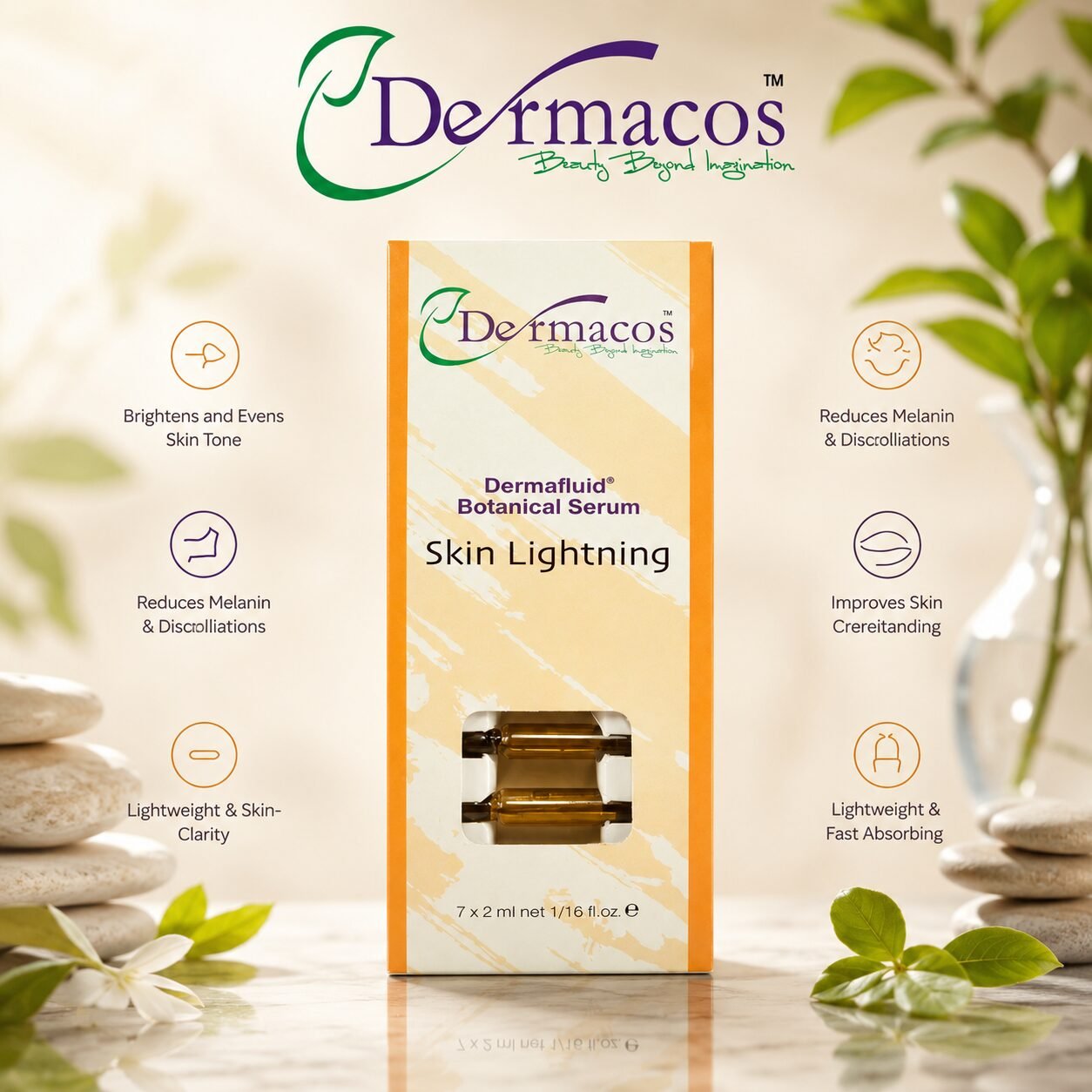 Dermafluid Skin Brightening Ampoule () Pack of 7 | Skin Care Serum | 2ml