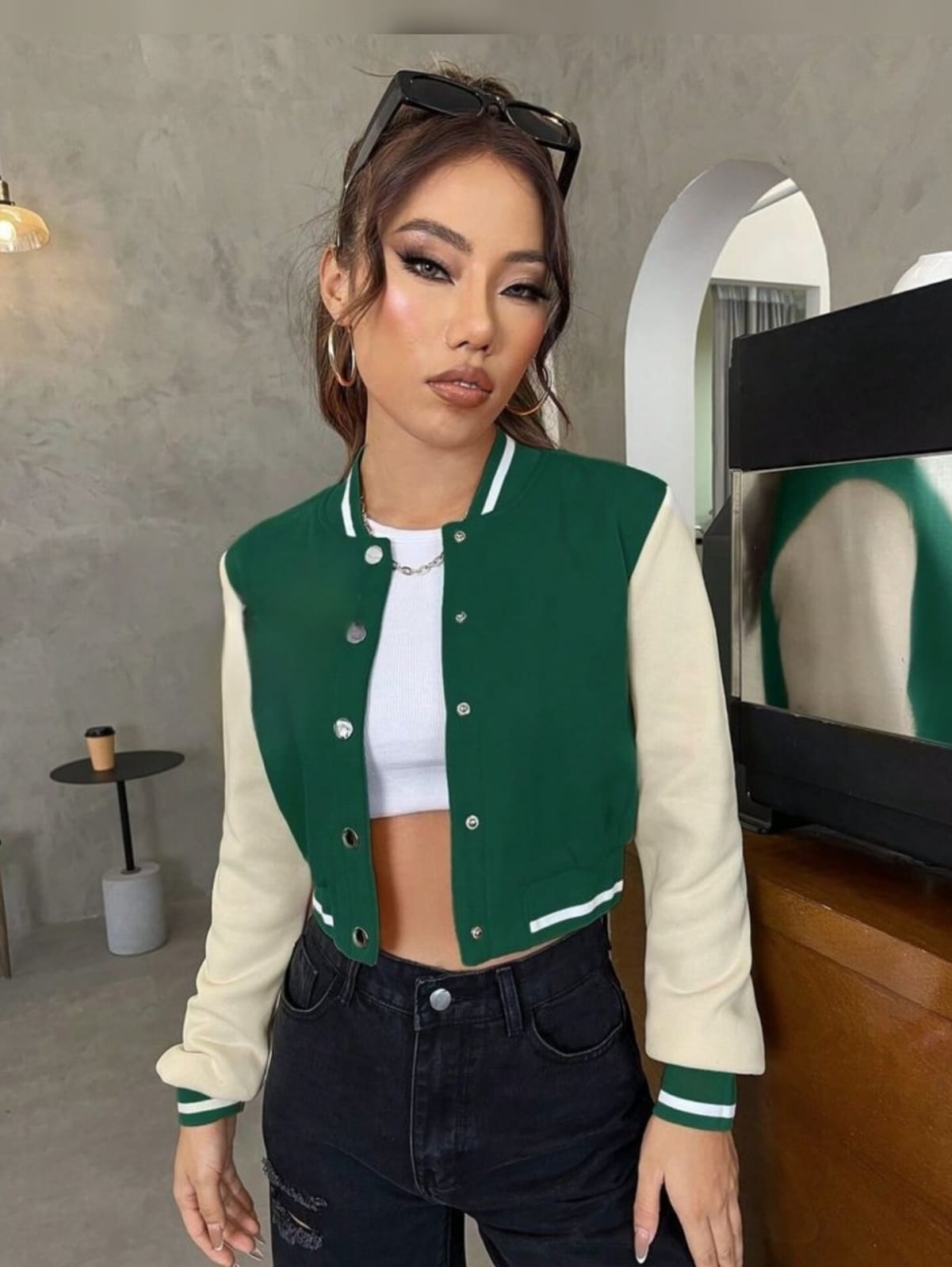 Crop Stylish  Baseball Coat Style Button Jacket For  girls and Women