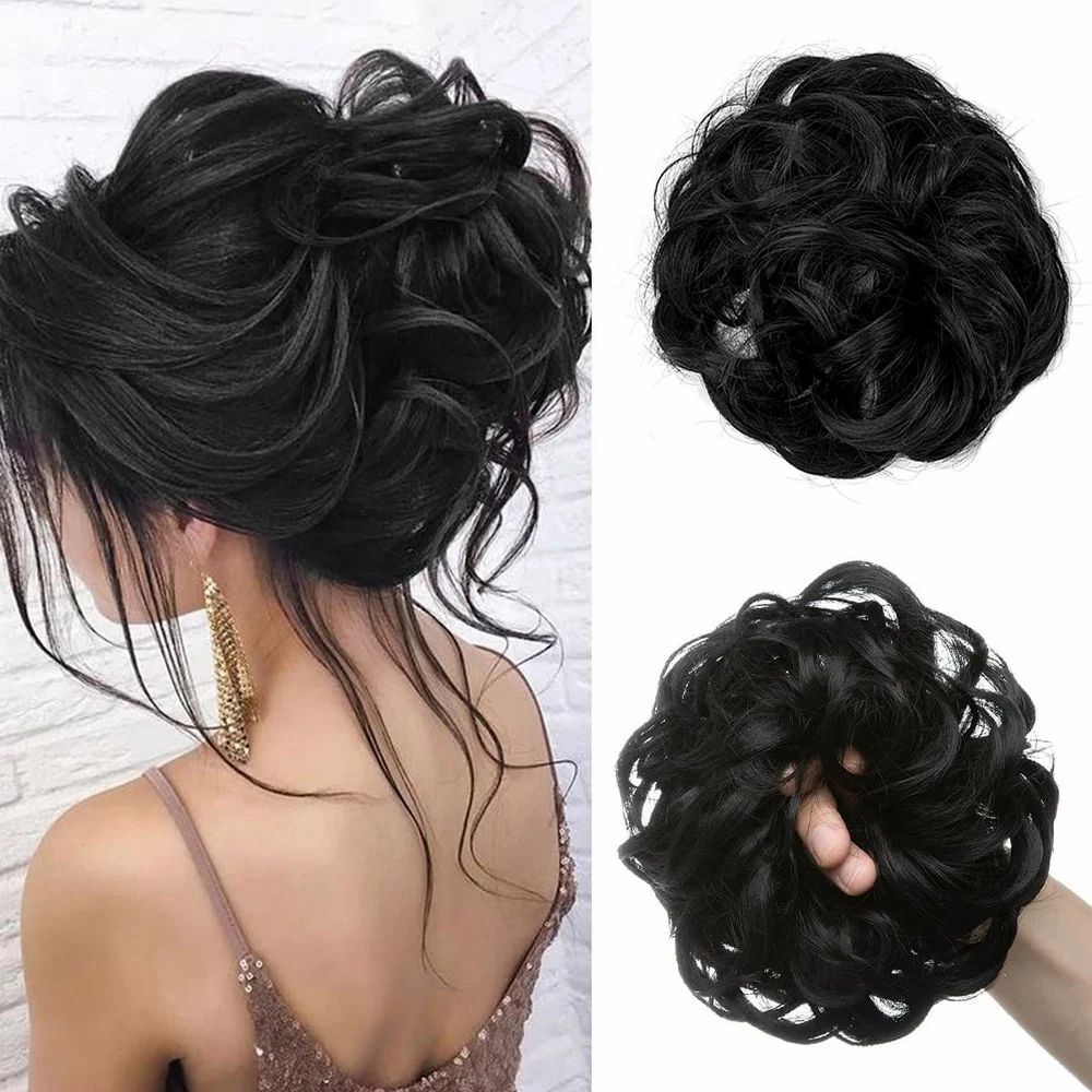New Arrival Synthetic Bun Extensions Messy Scrunchies Hair Care Pieces for Women-Black Color