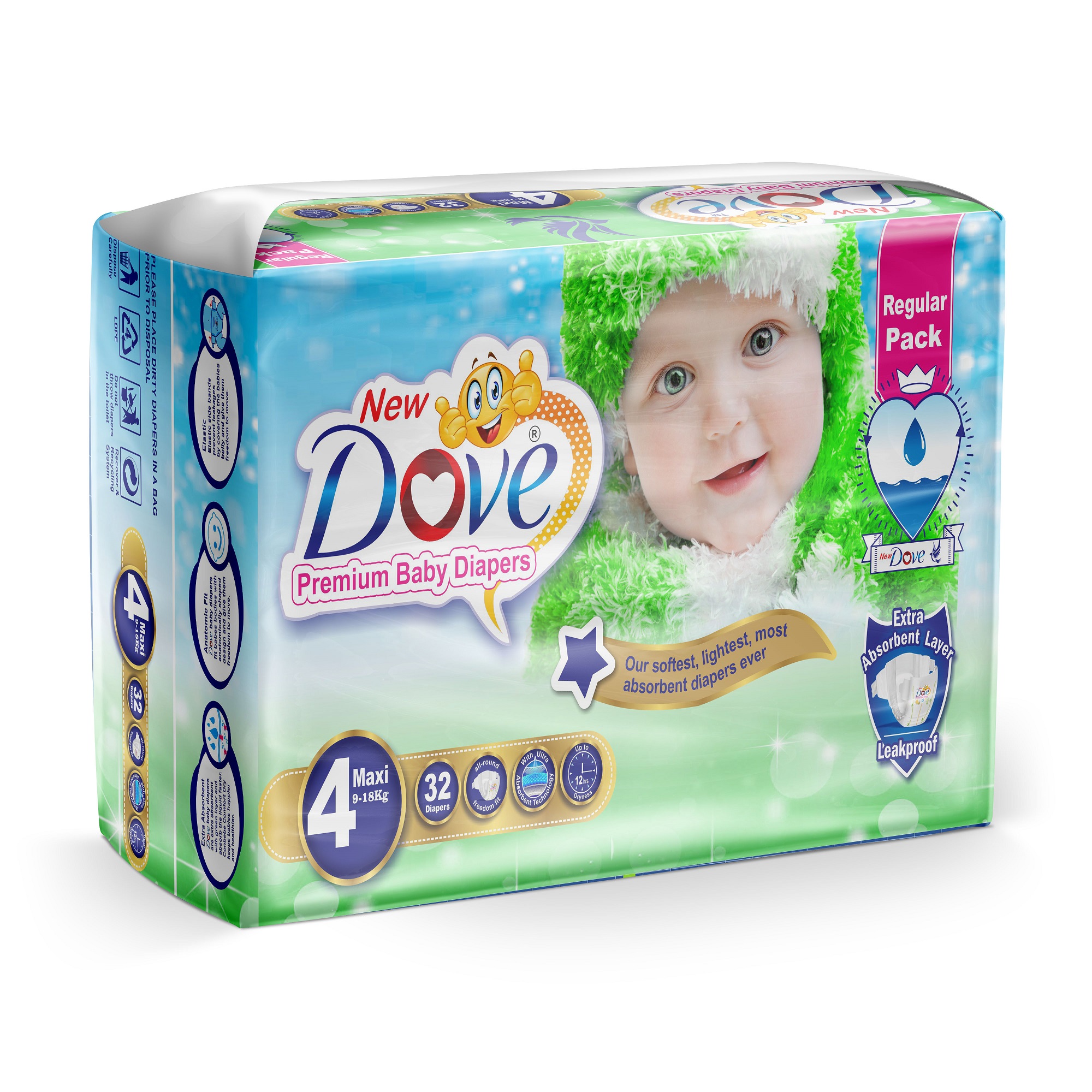 Doves Premium size large Maxi Baby Diaper 32 Pcs