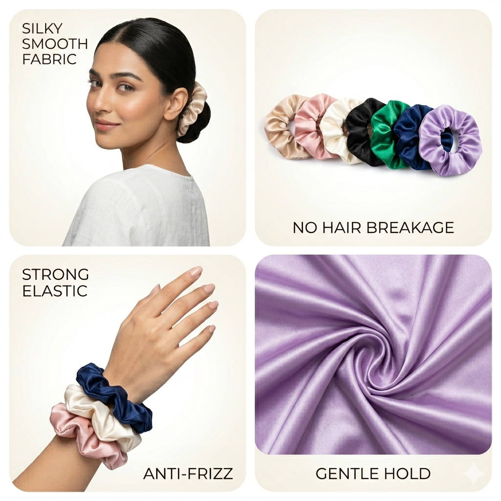 Pack of 10 and 5 Premium Silk Scrunchies for Girls – Soft Stretchable Silk Poni , Hair Poni Scrunchies, Stretchable Hair Scrunchies, Hair Ties & Rubber Bands for Daily Use, Ponytail & Bun Hairstyling