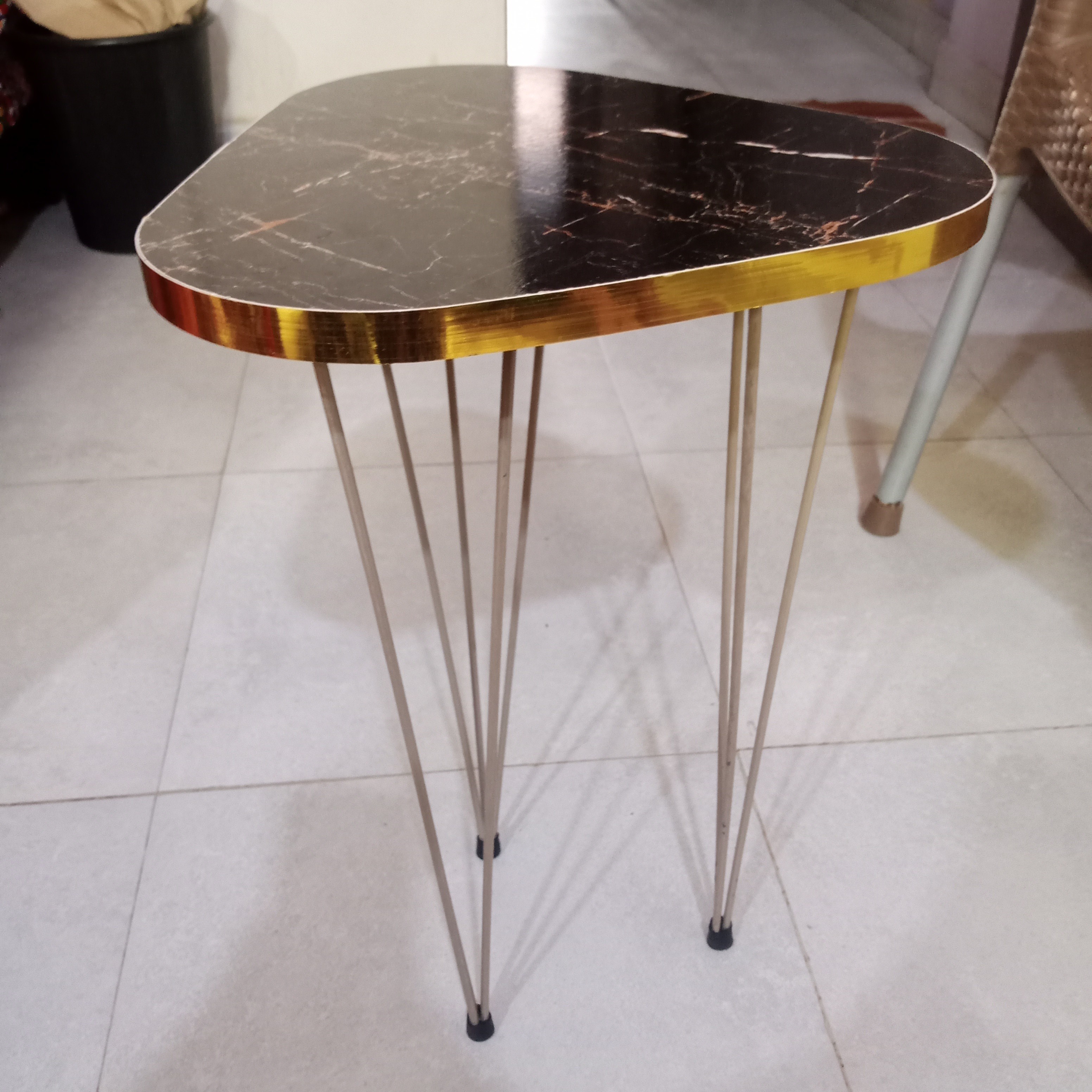 YES TO DECOR 4 PCS, Rectangular Coffee Table Set of 3 Modern Round Nesting Coffee Black Marble Table Set (Set of 4) Top Metal Legs 3 Table Set – Black Goldy Nesting nique Shapes, Luxury Geometric Design, Glossy Finish, Durable Living Room Furniture