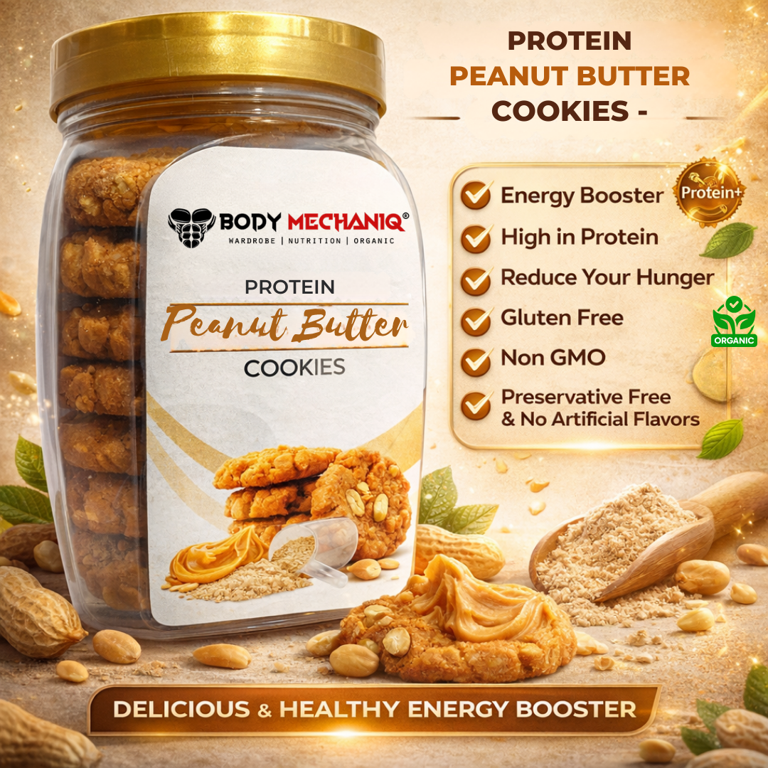 BODY MECHANIQ Protein Enriched Peanut Butter Cookies - Organic, Non-GMO, Cholesterol-Free Snack