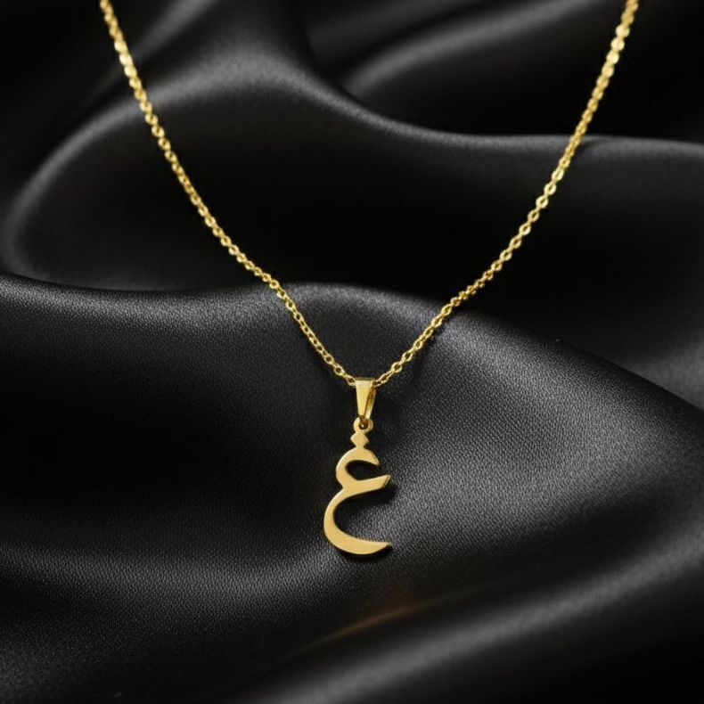 Arabic Initial Letter Name Pendant Necklace for Men & Women Trendy Jewelry with Pouch