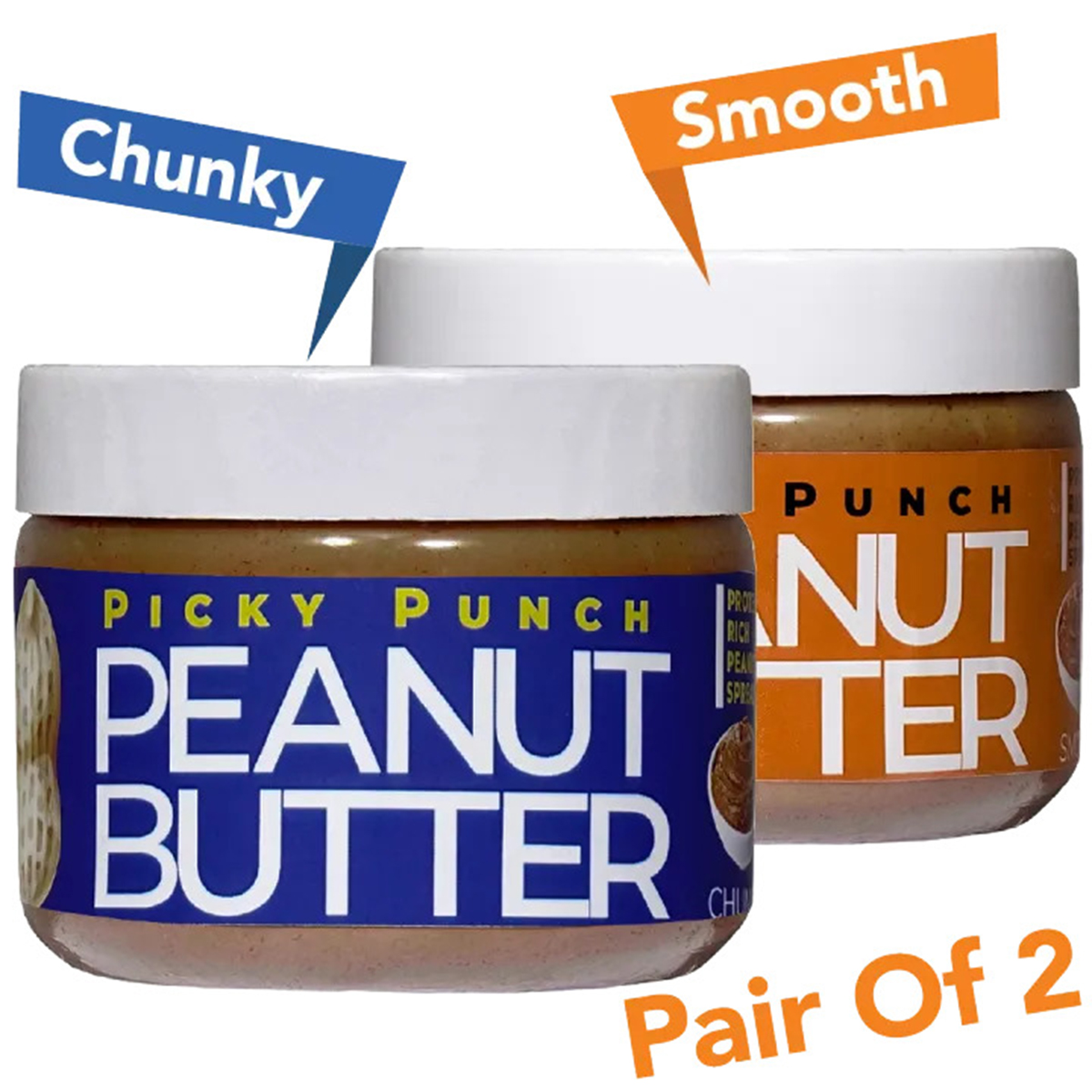 Peanut Butter Smooth & Chunky Pair Of 2 , 500g Each All Natural, 8g Protein