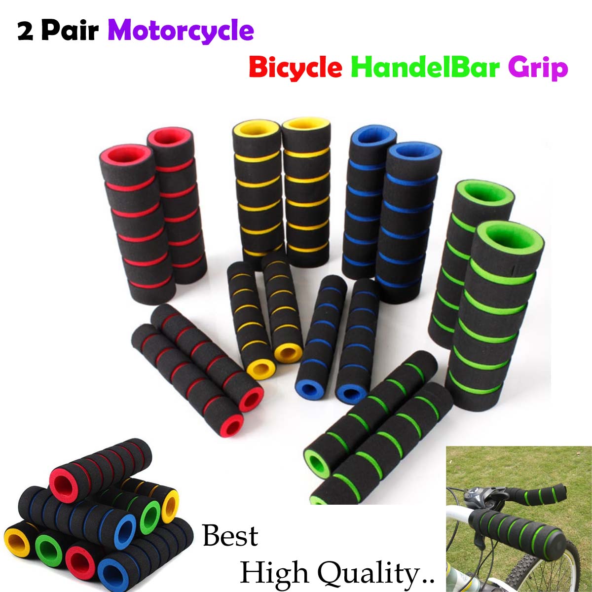 2 Pair Motorcycle Bicycle HandelBar Grip + Break Clutch Lever Very Soft Sponge Cover Grips