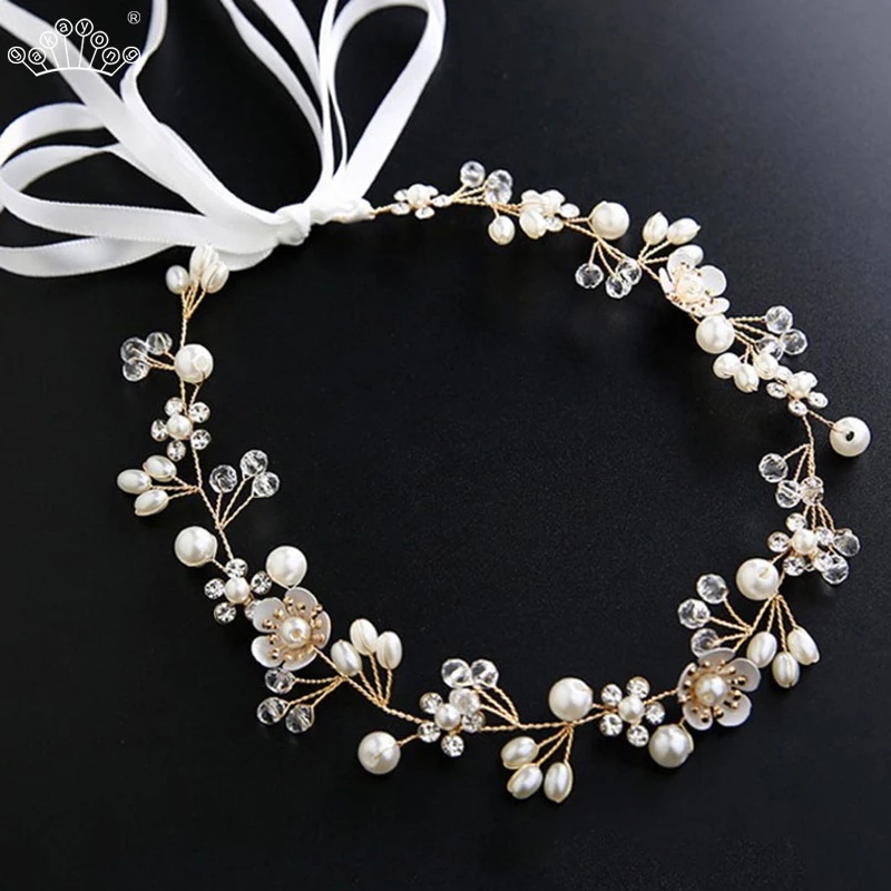 Bridal Wedding Headband Crystal Flower Tiara Crown Pearl Rhinestone Hair Band