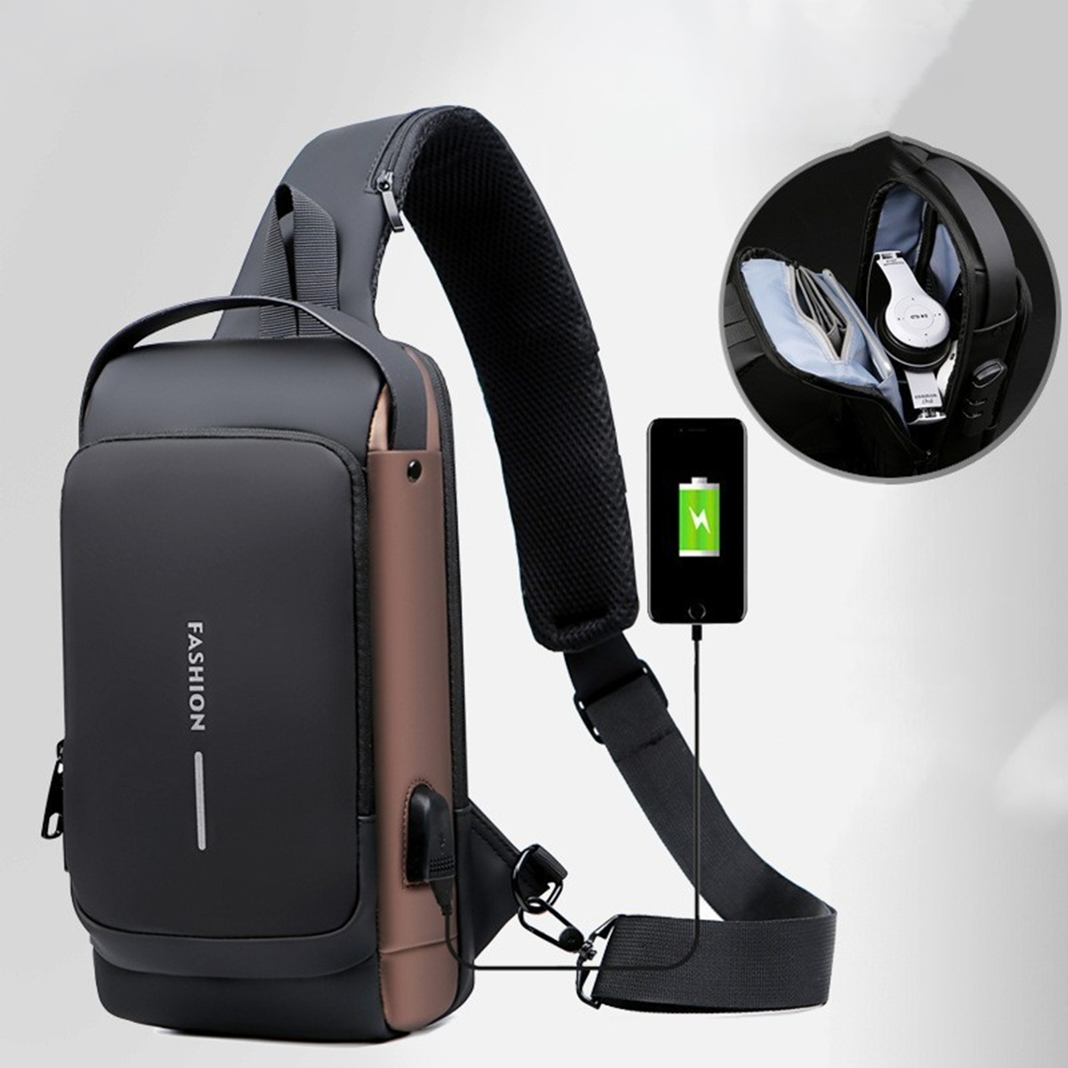 Travel Essential Water-Resistant Scratch-Proof Nylon Anti-Theft Crossbody Sling with USB Charging Port Side Bag for Men and Women - Compact Gym & Passport Pouch