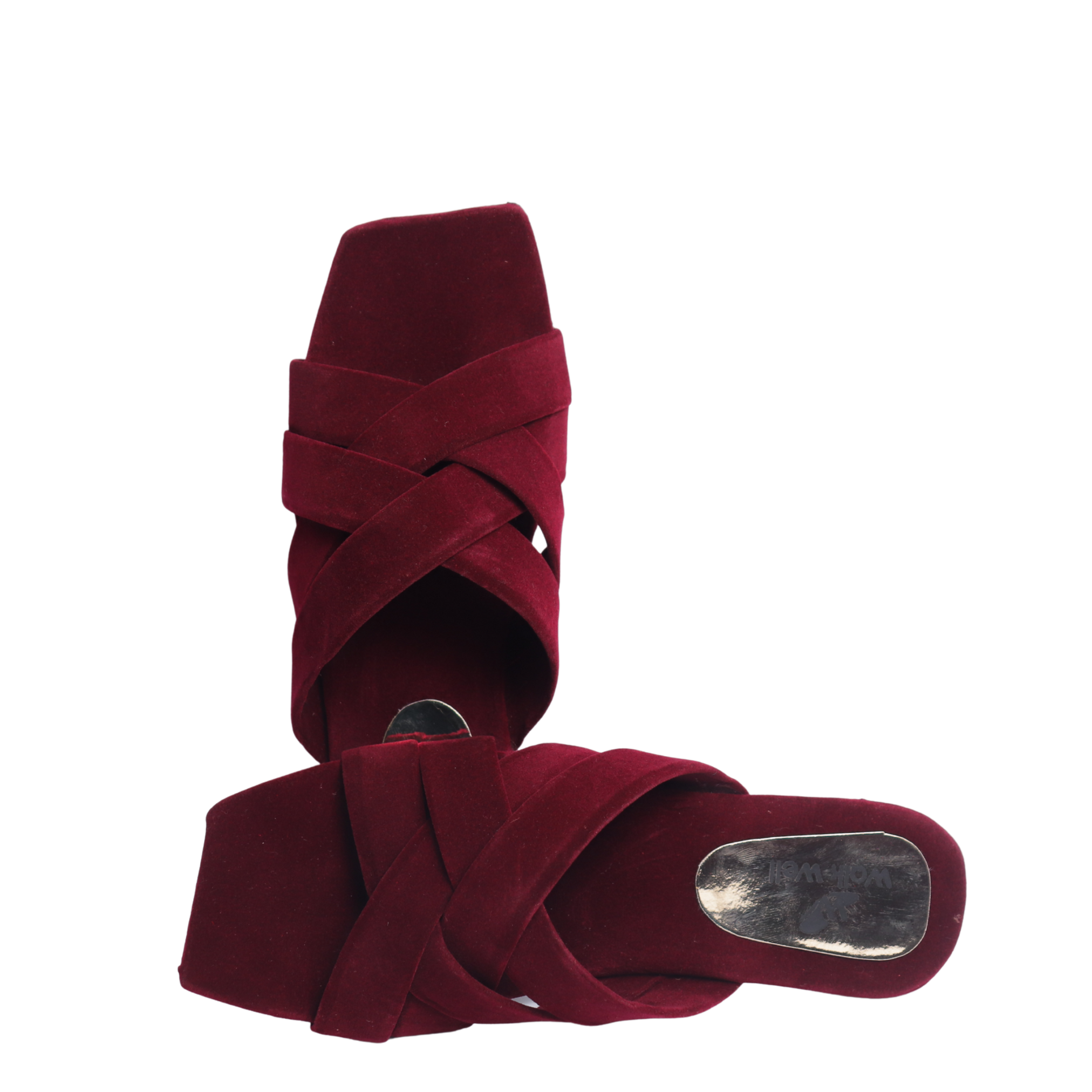 Ladies Maroon Velvet Slippers for Women Fancy Cross Strap Flat Sandals