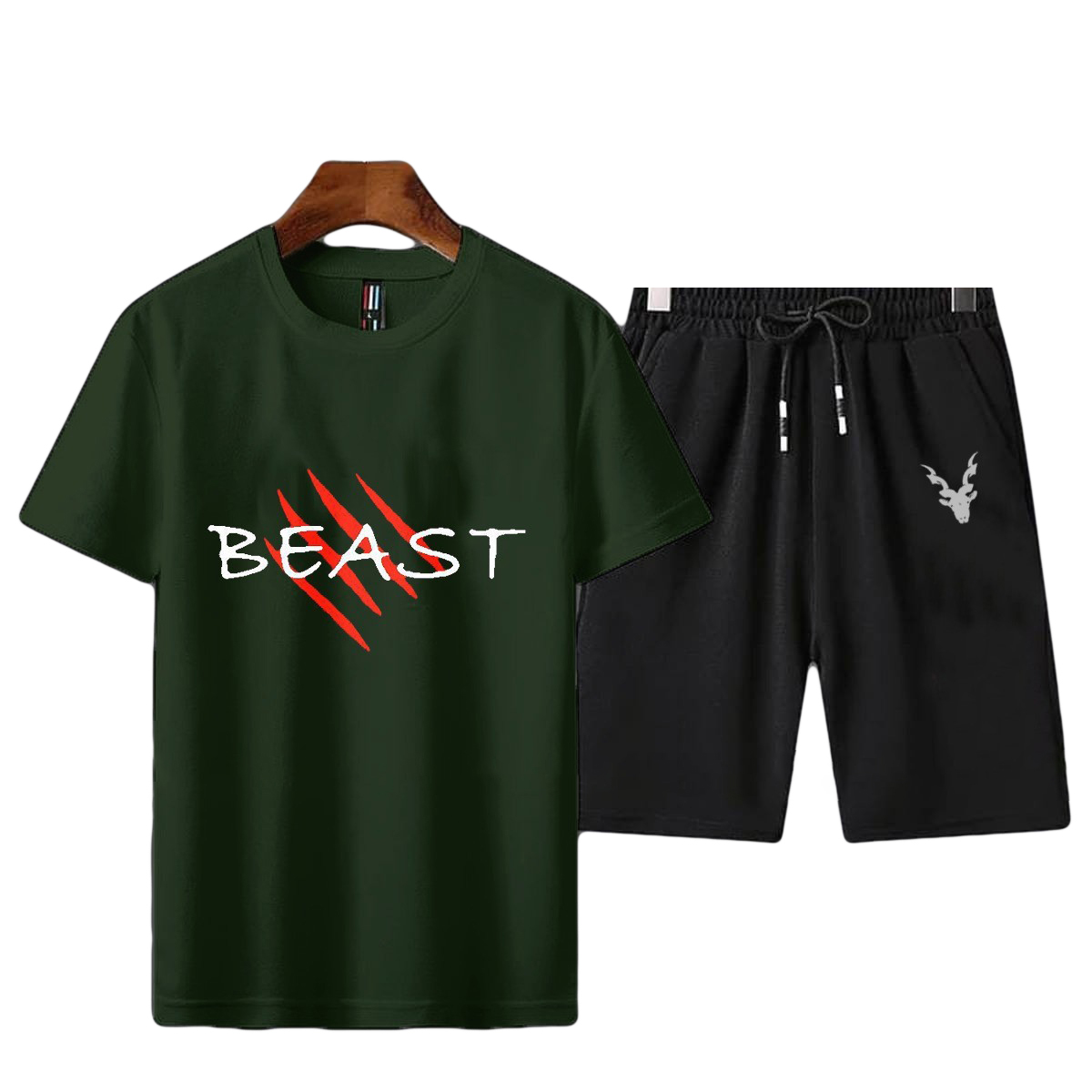 Trendy Beast Printed Tracksuit Cotton Fabric T-Shirt & Shorts for Summer Elegant Suits gym_Track Suit beast Printed tshirts+short Casual Wear for Men