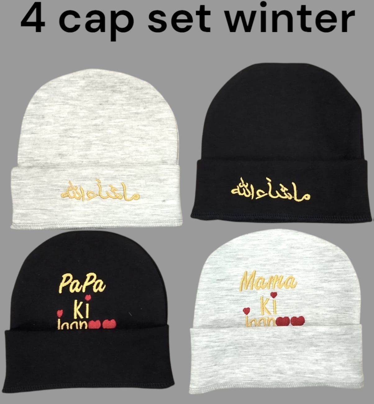 Zeri&Meri Premium Quality Baby Beanie Set for 0-6 Months - Soft Cotton Blend, Unisex, Newborn Caps with Heart-Themed Designs