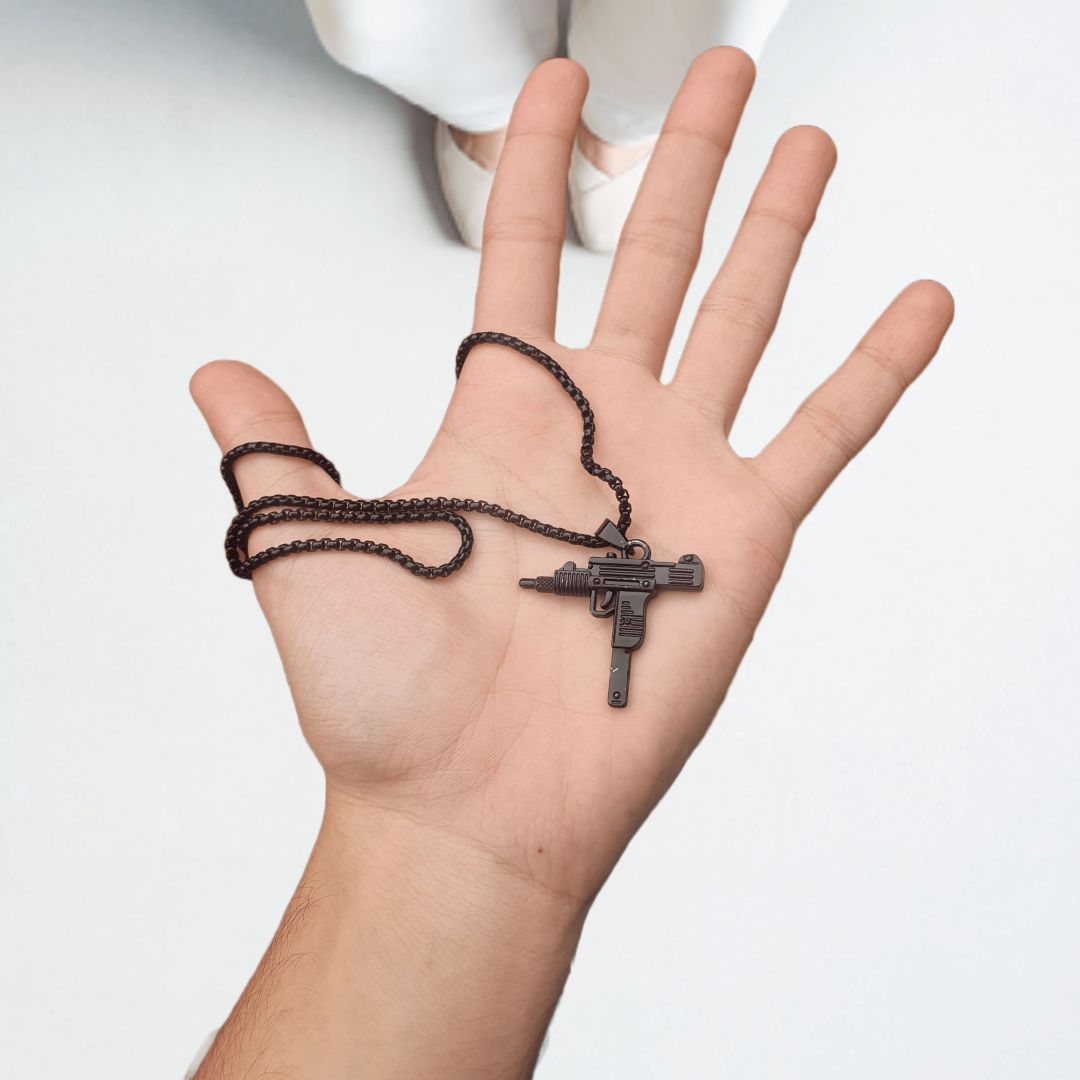 Mens Black Chain Necklace High Quality Stainless steel Uzi toy gun Pendant