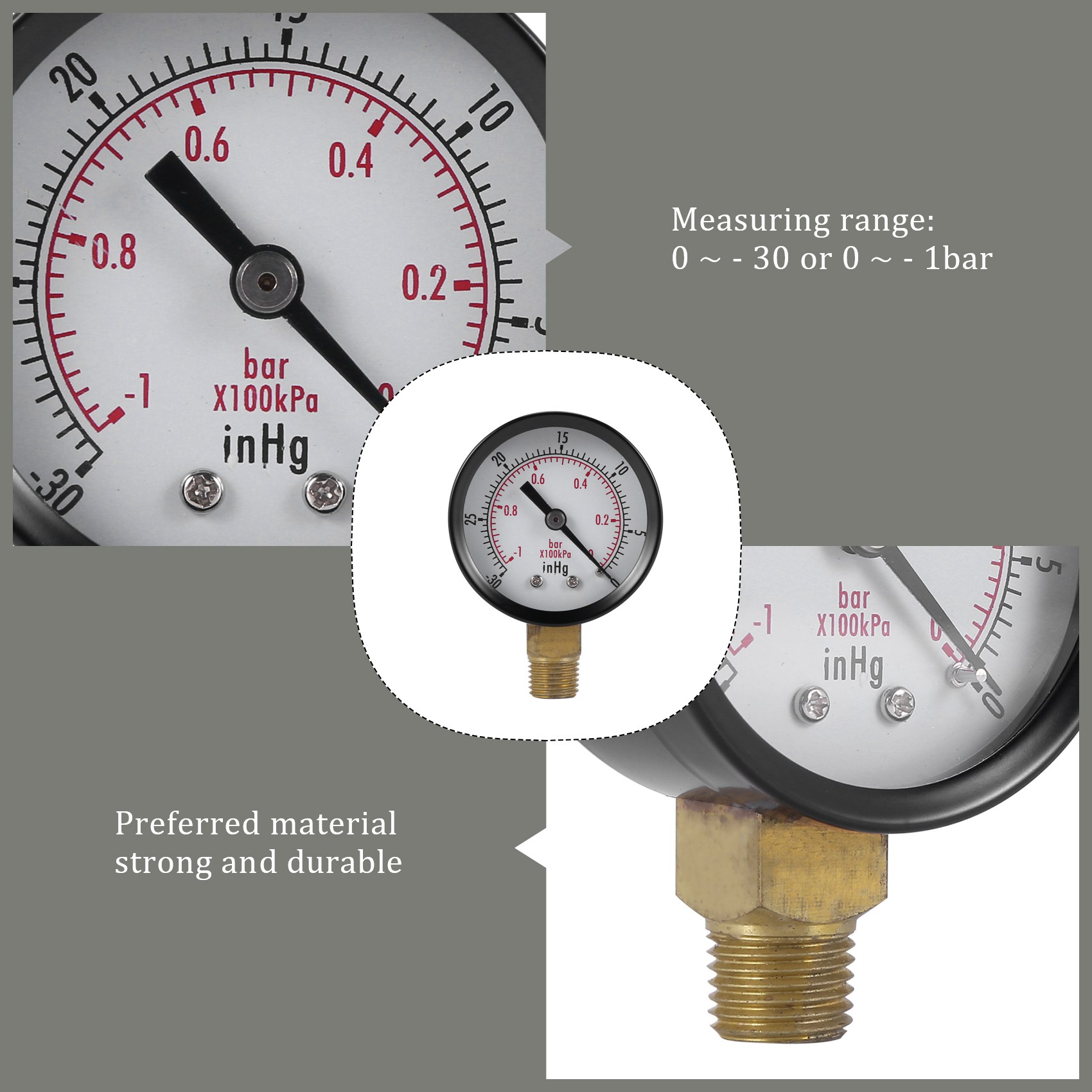 Pressure Gauge 0 30inhg 0 1 Bar Mini Dial Air Pressure Gauge