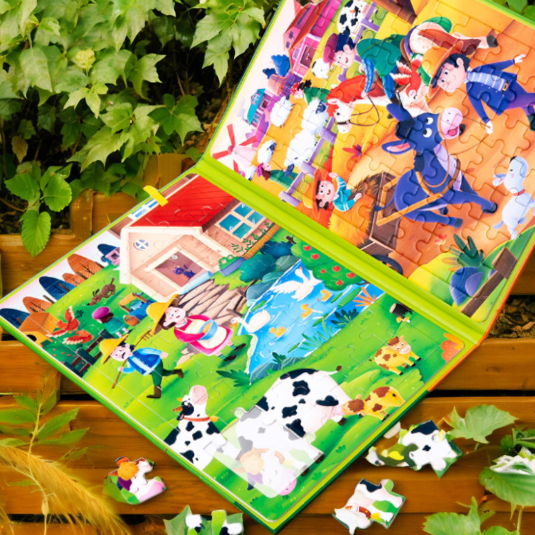 Large Sized Multiple Difficulty Children Puzzle Books Two in One Large Book Style Leveled Children Jigsaw Puzzle - 44 x 28.5 cm - Engaging Early Education Toy