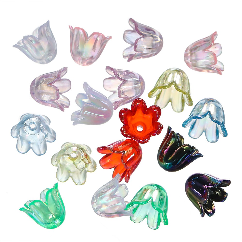 50pcs Acrylic Magnolia Flower Beads | 9×10.5mm AB Color-Plated Floral Beads for DIY Jewelry Making