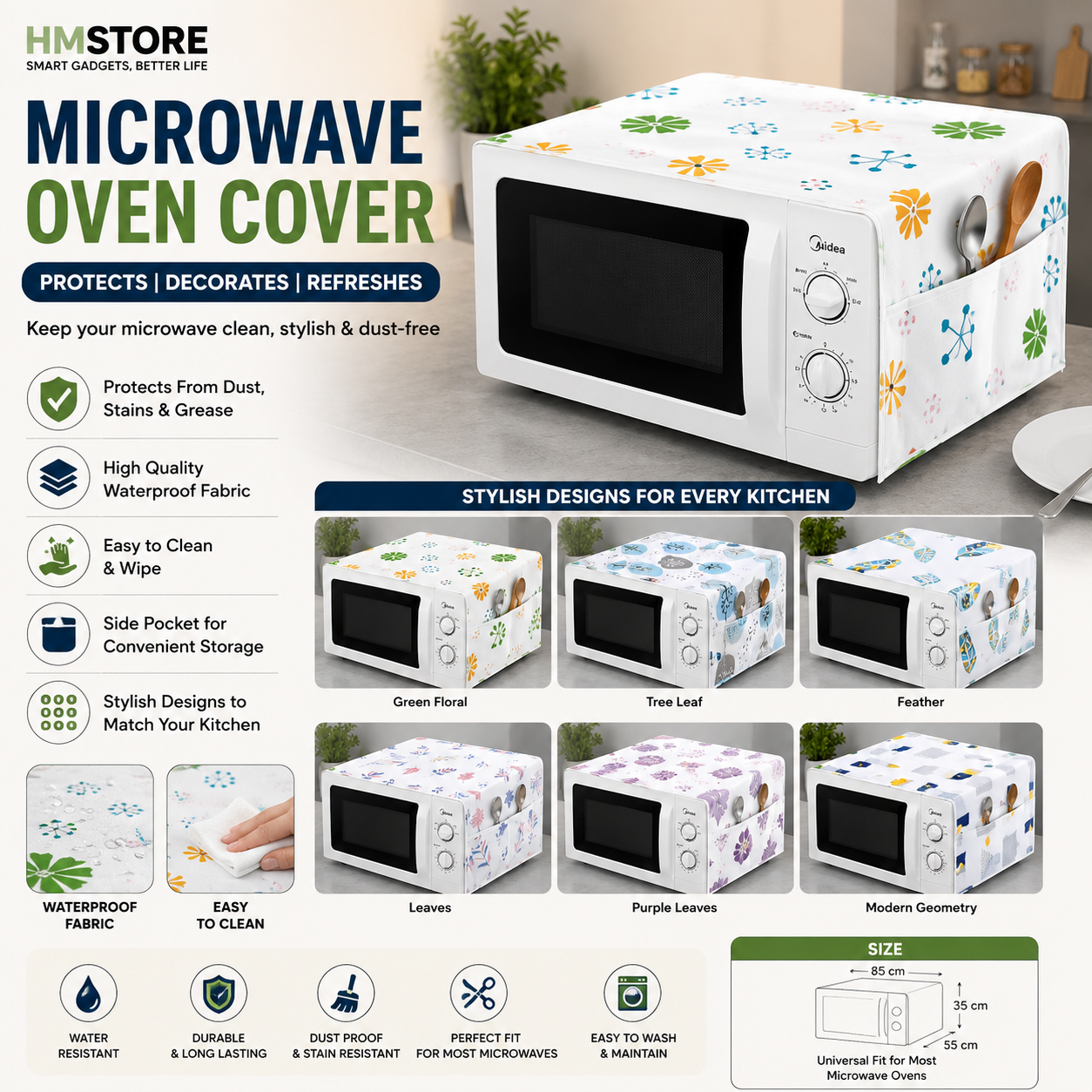 Microwave Oven Cover Waterproof Double Pocket Storage Bag 85x35cm PEVAM Material