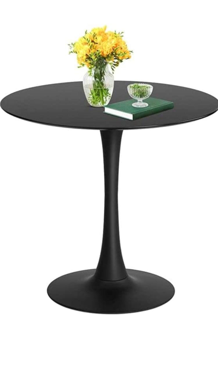 16 inch Black Round Dining Table Tulip Design, Wooden Pedestal Base, Mid Century Modern Small Circle Table for Kitchen Living Room Leisure Conference