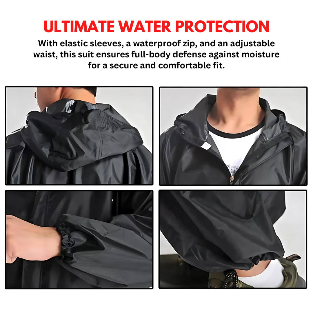 Rain Suit Waterproof Raincoat for Men & Women | Bike Riding Parachute Cloth Suit Hooded Jacket with Trouser 100% Water Dust Fog Resistant Windproof Heavy Duty Rainsuit Elastic Cuffs Free Size for Motorbike Camping Outdoor Travel – Add to Cart
