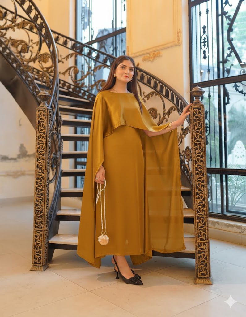 Silk Attached cape Maxi 1 Piece dress for Girls & Women's Fashion