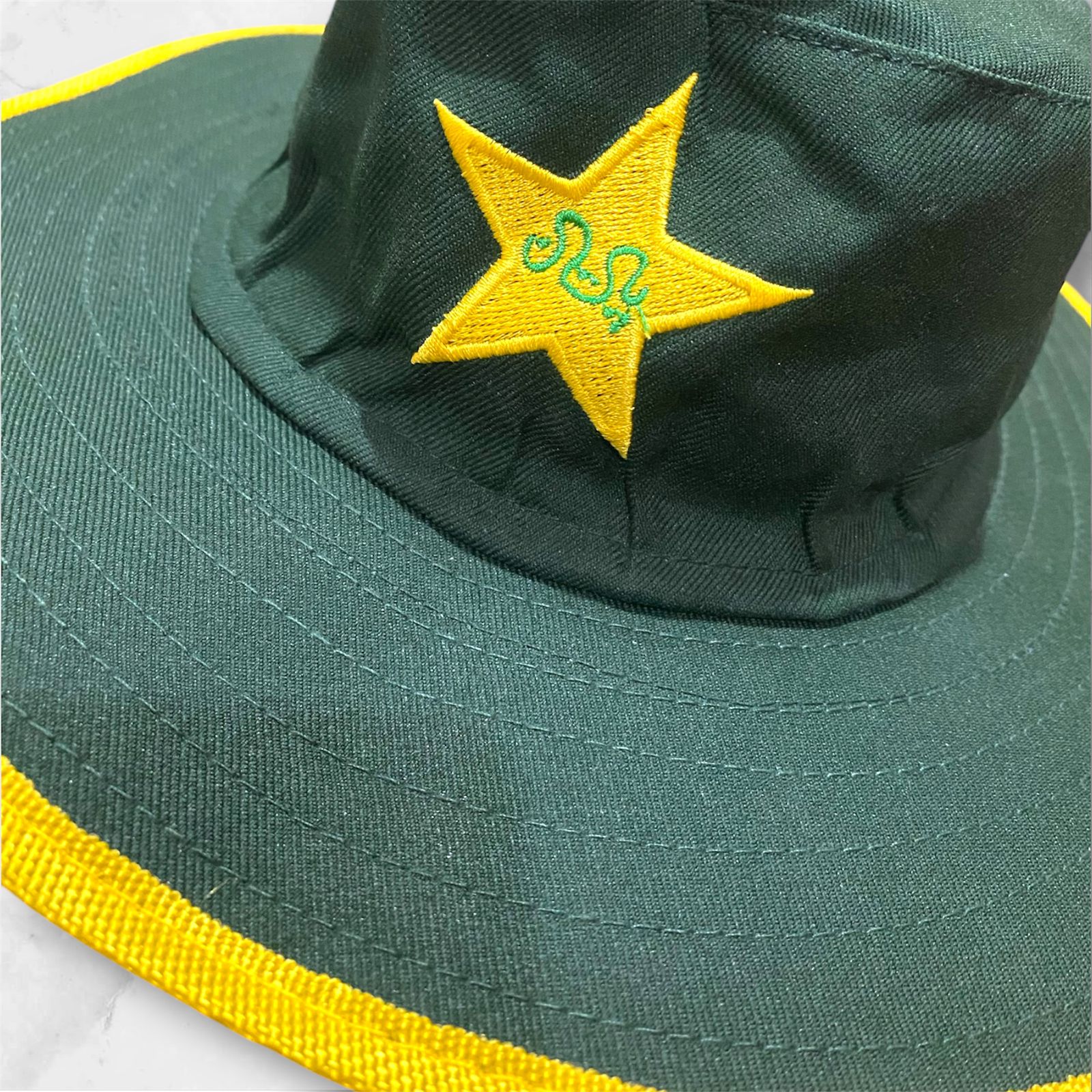 White Cricket Hat for Men Round | Sun Protection Cricket Hat Cap with Pakistan Star Logo | Lightweight Cricket Hat for Outdoor Sports & Training