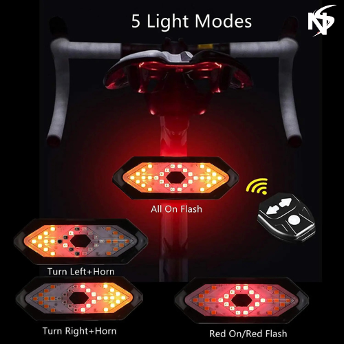 Noor Sports USB Rechargeable Bike Tail Light Wireless Remote Control Turn Signal LED Bicycle Rear Light Safety Warning Indicator Waterproof Cycling Lamp