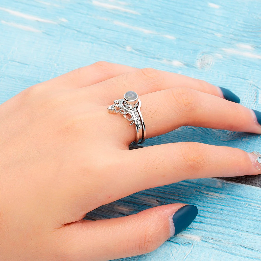 Crown Combination 100 Languages i Love You Projection Ring Couple Romantic Love Memory Wedding Ring Jewelry For Your Loved Once Valentine Gift