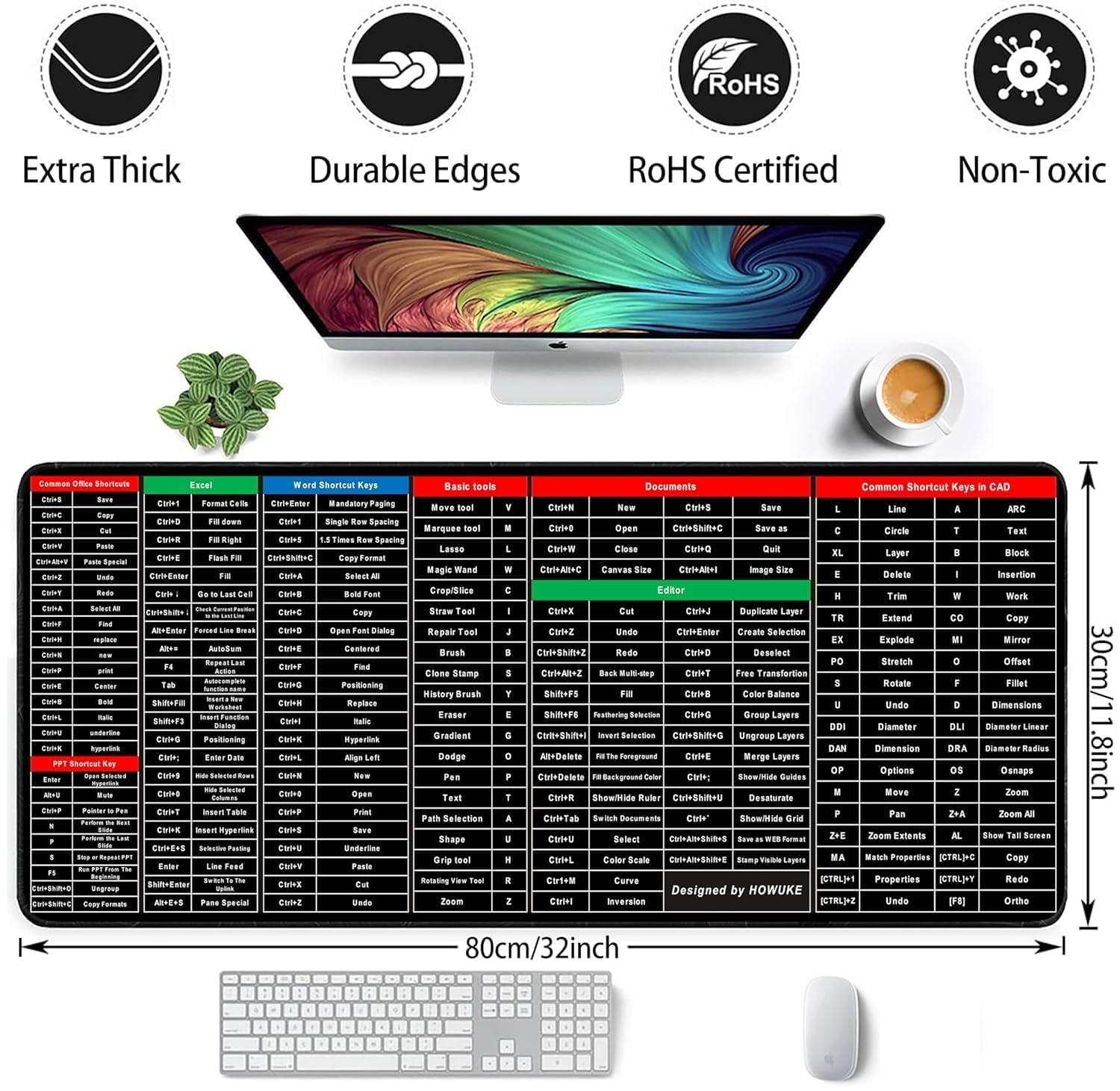 AL-MEHRAN Shortcut Formula Non-Slip Office Keyboard Mat, 2023 New Quick Key Super Large Anti-Slip Keyboard Pad - with Office Software Shortcuts Pattern, Anti-Slip Keyboard Pad