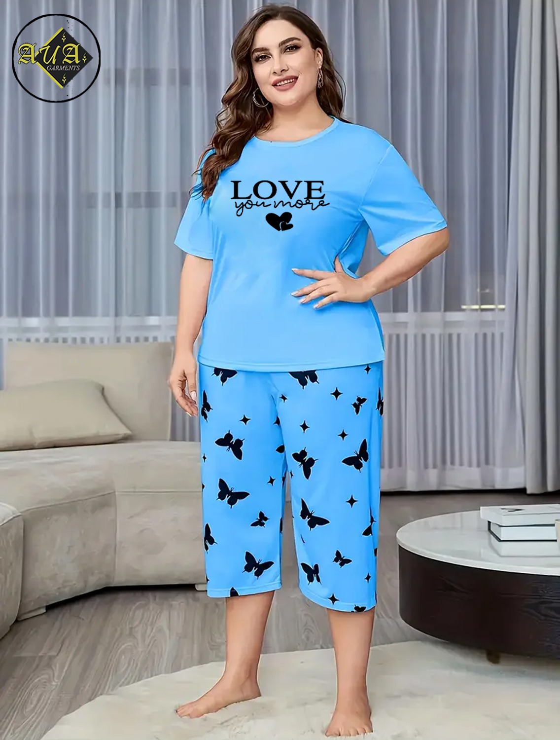 Blue Love you more Women Modal Half-Sleeved Vest For Leisure Home Wear Female Sleepwear Night Dress By Aua Garments Ratings 58