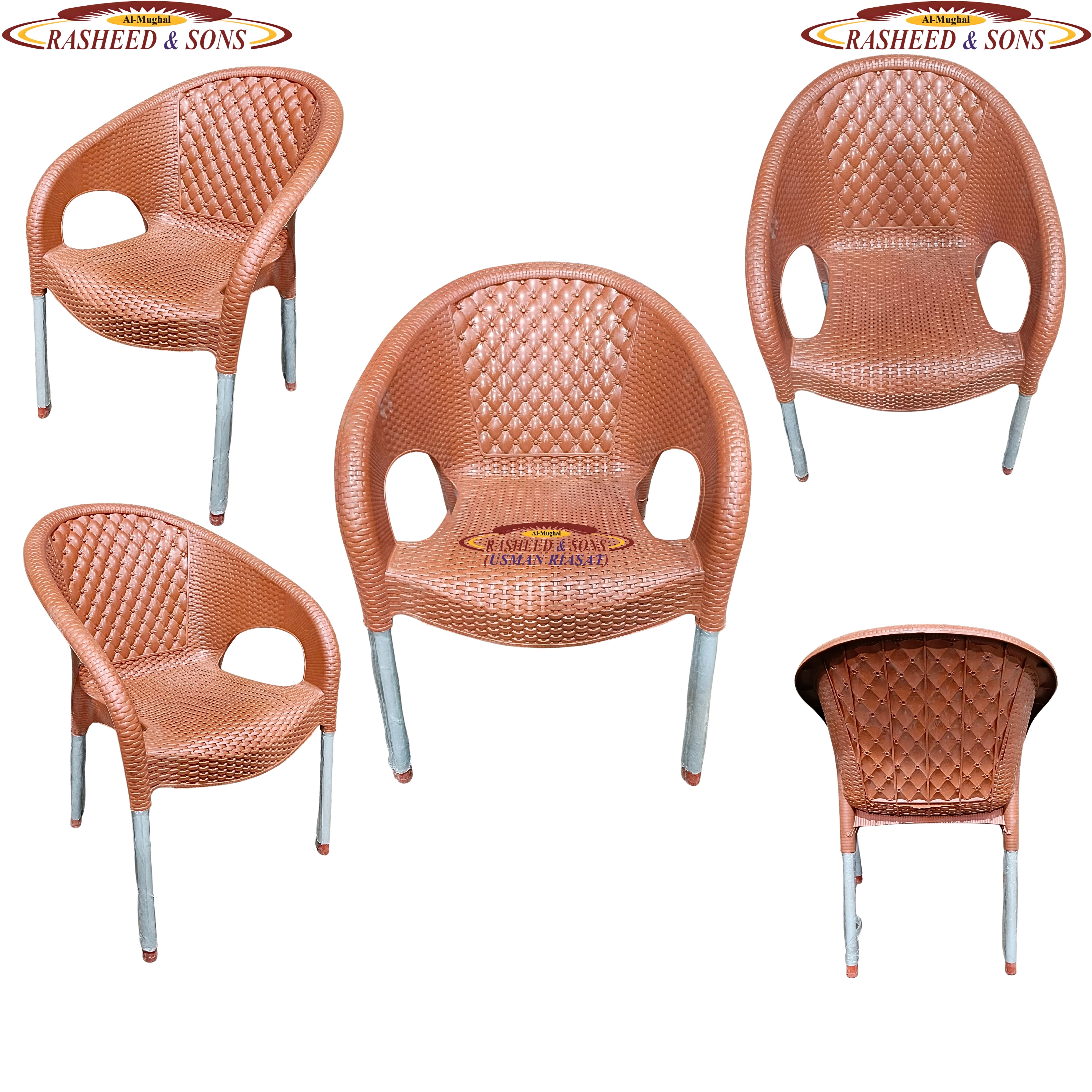 Luxury Rattan Style Plastic Chair with iron Legs – Heavy Duty Outdoor & Indoor Arm Chair for Garden, Patio, Lawn, Balcony & Living Room pack of 1,2,4,6 chairs set table fix or folding