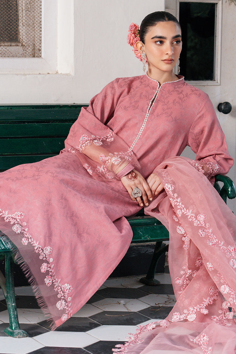khaadi pink dress Dark Pink Printed Voil Dress