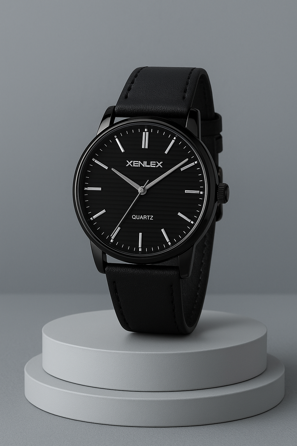 Men’s Classic Black Dial Leather Strap Quartz Watch Stylish Durable and Elegant Timepiece With Free Box