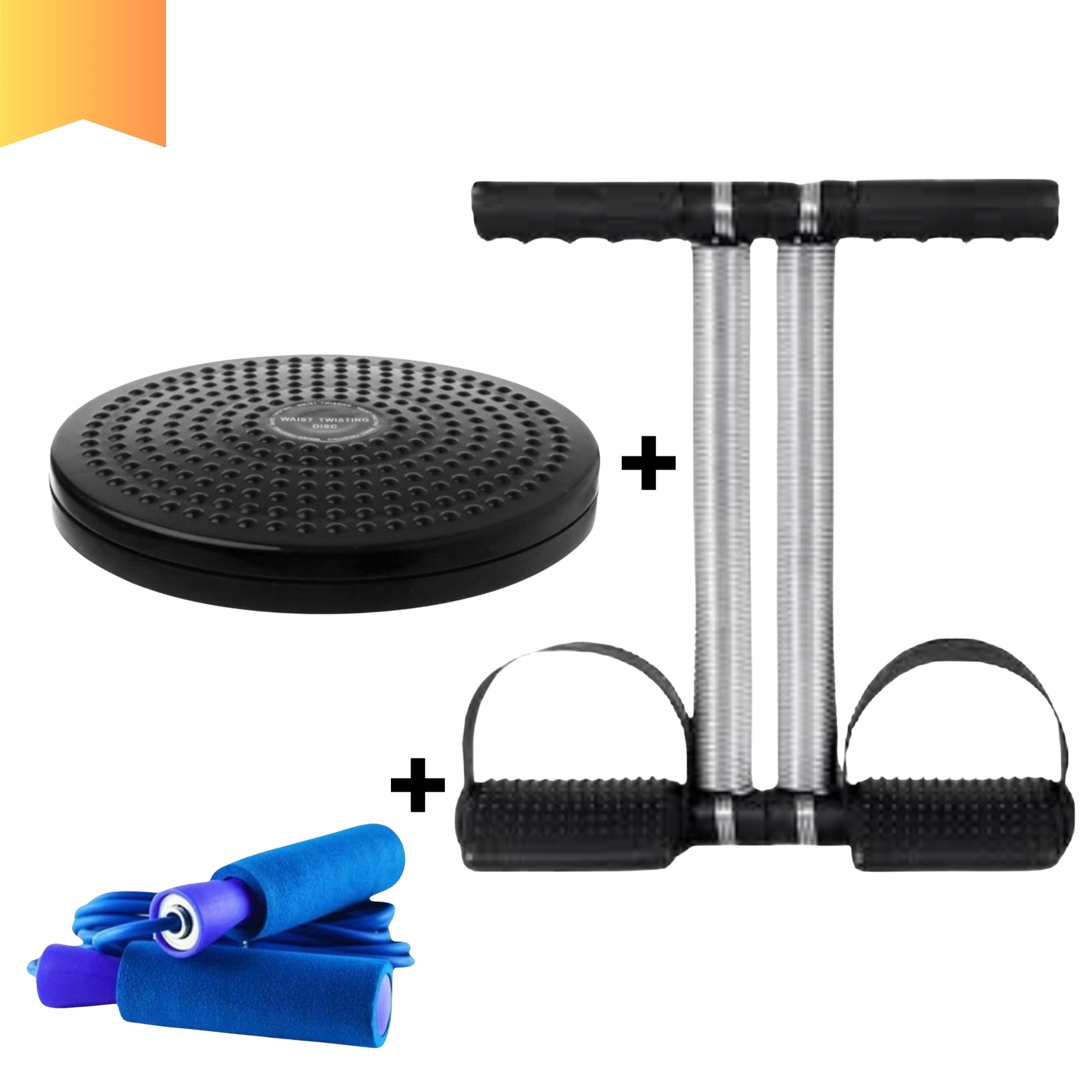 COMBO DEAL OF DOUBLE SPRING TUMMY TRIMMER +TWISTER PLATE + JUMP ROPE FOR WORKOUT