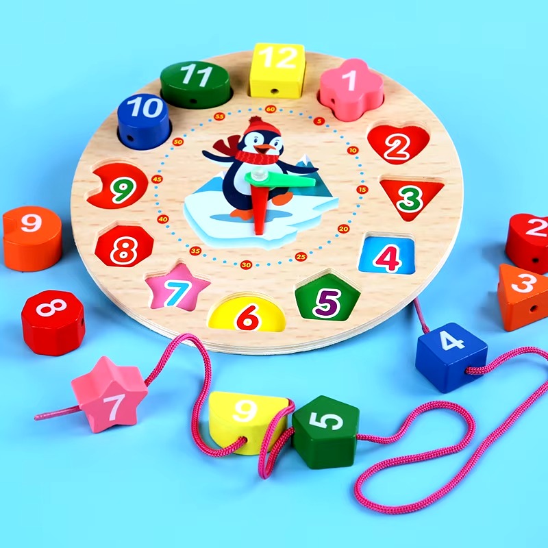 Doodles Best Selling High Quality Montessori Inspired Wooden Clock Educational Toy for Kids - Enhances Cognitive Development & Hand-Eye Coordination in Children Aged 3-6 Years