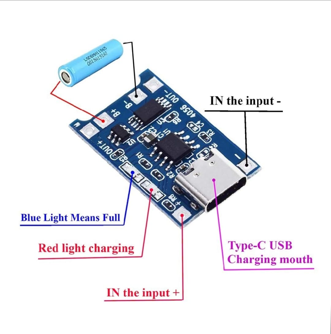TP4056 Type-C / Micro-USB 5V 1A 18650 Lithium Battery Charger Module | Li-ion Charging Module with Dual Protection Function | Original Module