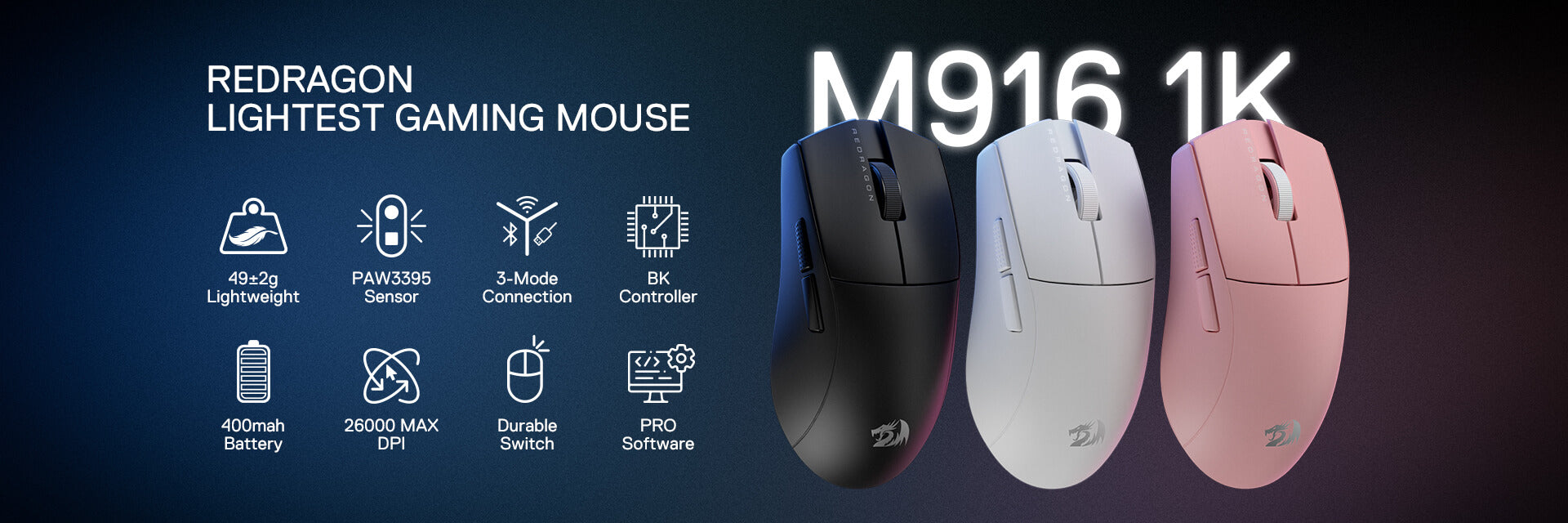Redragon K1NG M916 PRO 1K Hz Wireless Gaming Mouse 26K Dpi Tri-Mode Connectivity 46G Ultra Lightweight Gaming Mouse 12 49aa14ed3622b26ceb8dc74e41746db2